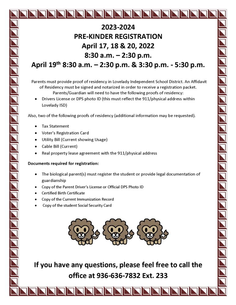 Prek registration flyer