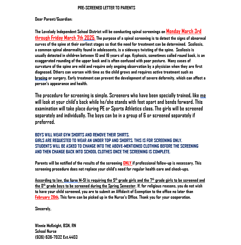 Spinal Screening 2025