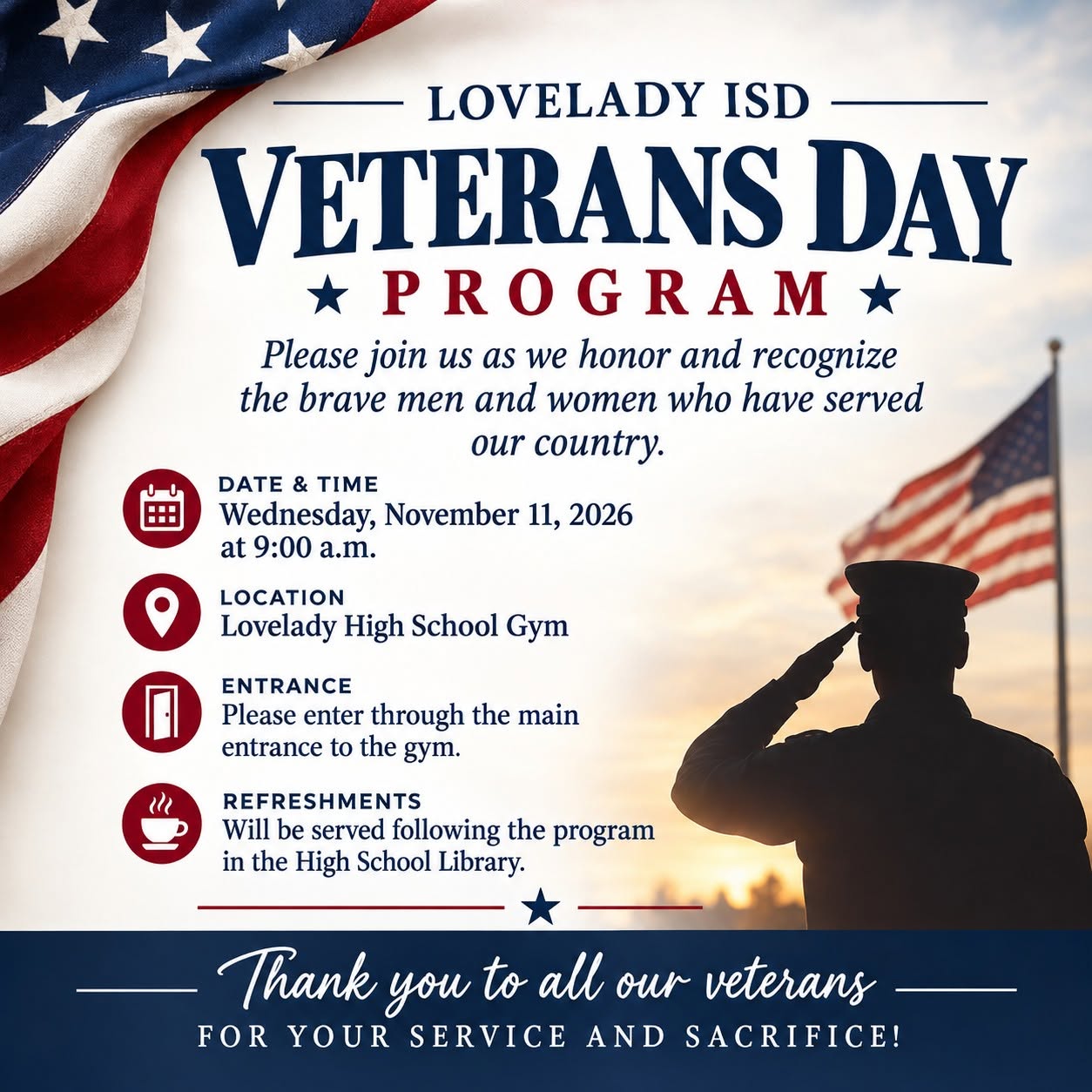 Veterans Day Program Event Flyer 2026